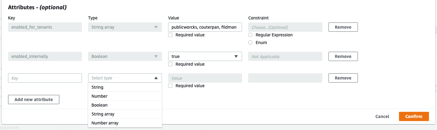Feature flag attributes in AWS AppConfig