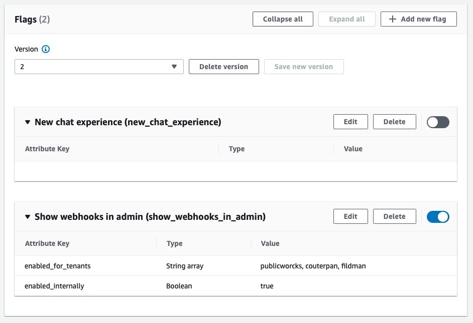 Feature flags including attributes in AWS AppConfig