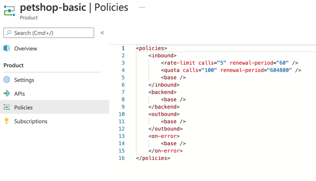 Azure API Management Basic Product Policies