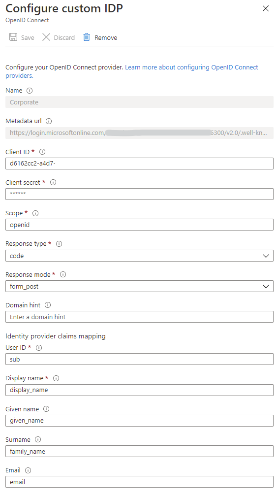 Configure the custom identity provider