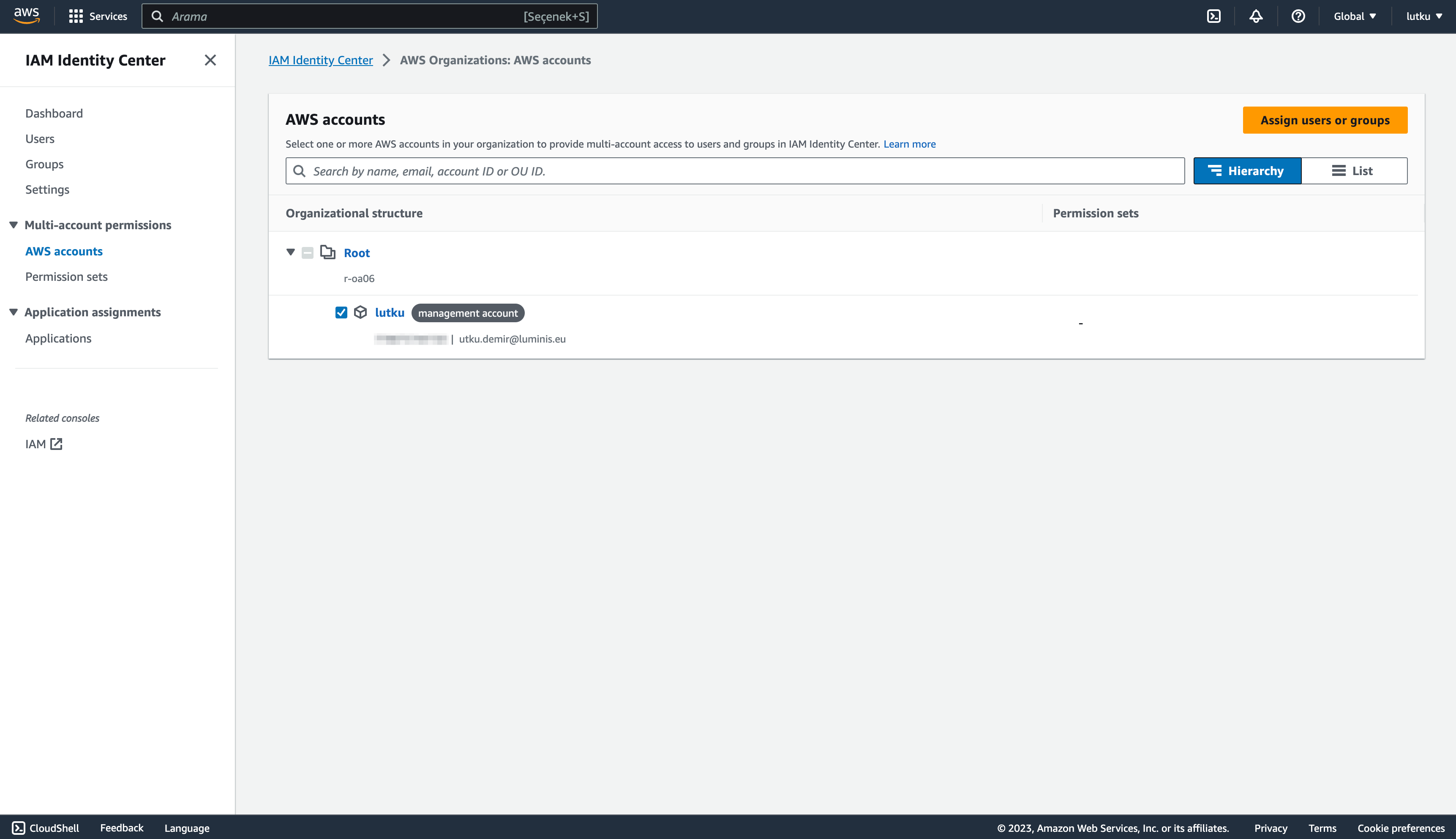 AWS IAM Identity Center AWS Organizations AWS Accounts Page