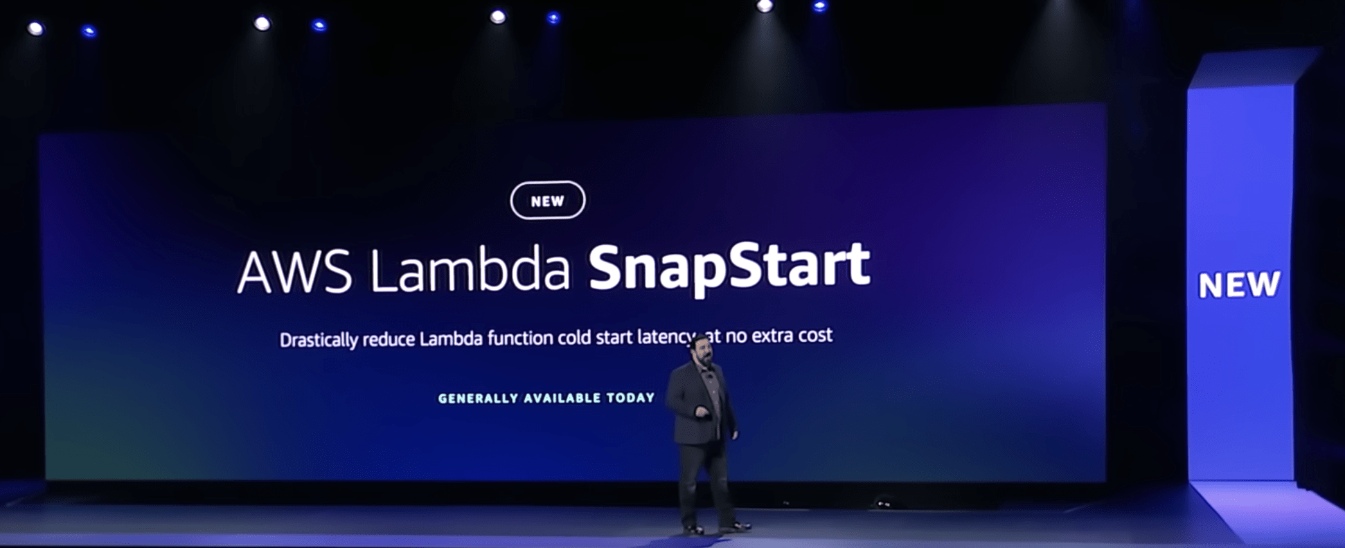 Peter DeSantis on stage announcing AWS Lambda SnapStart