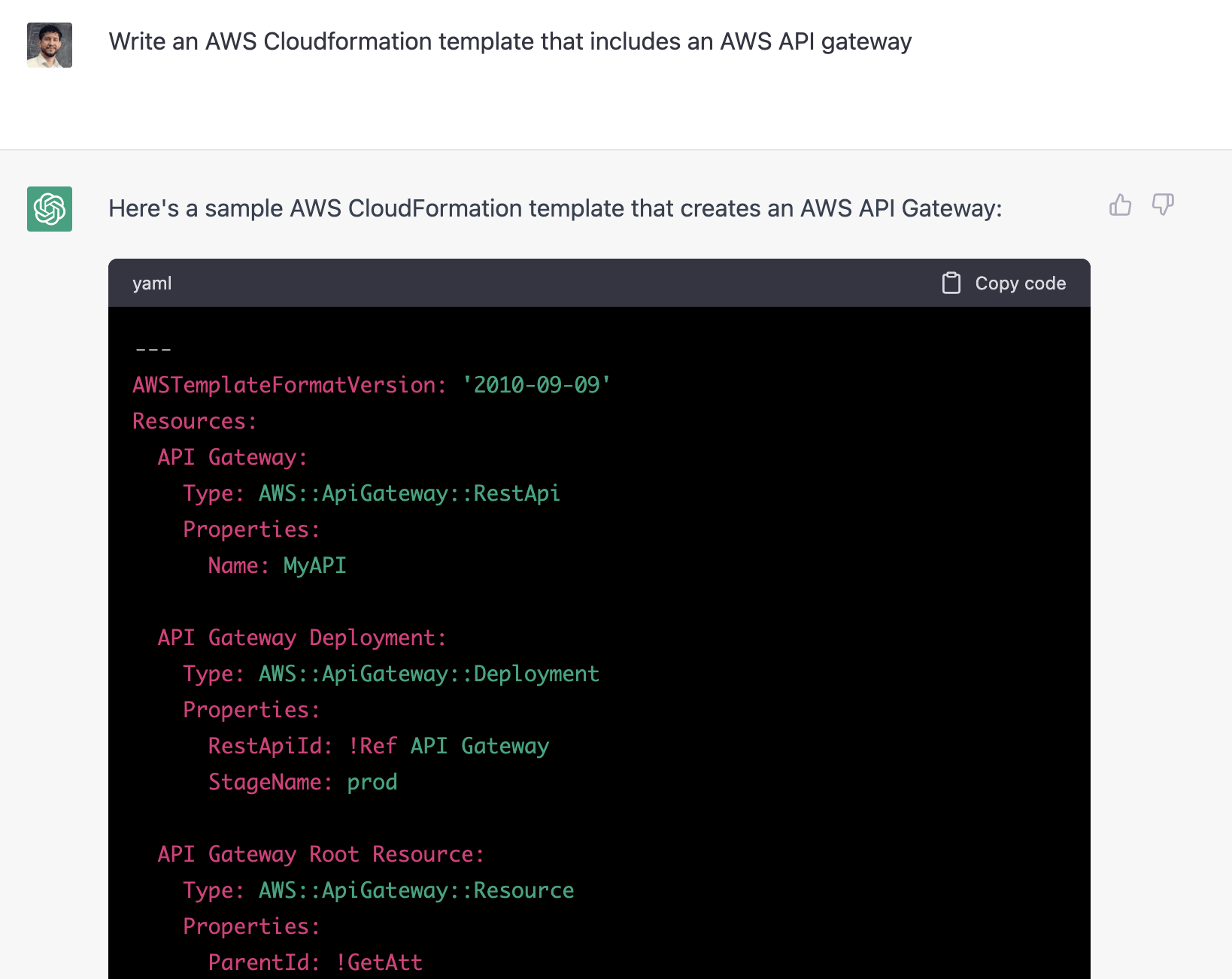 Leveraging ChatGPT to generate a AWS CloudFormation template to create an API Gateway