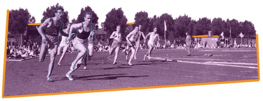 A field of male relay racers running