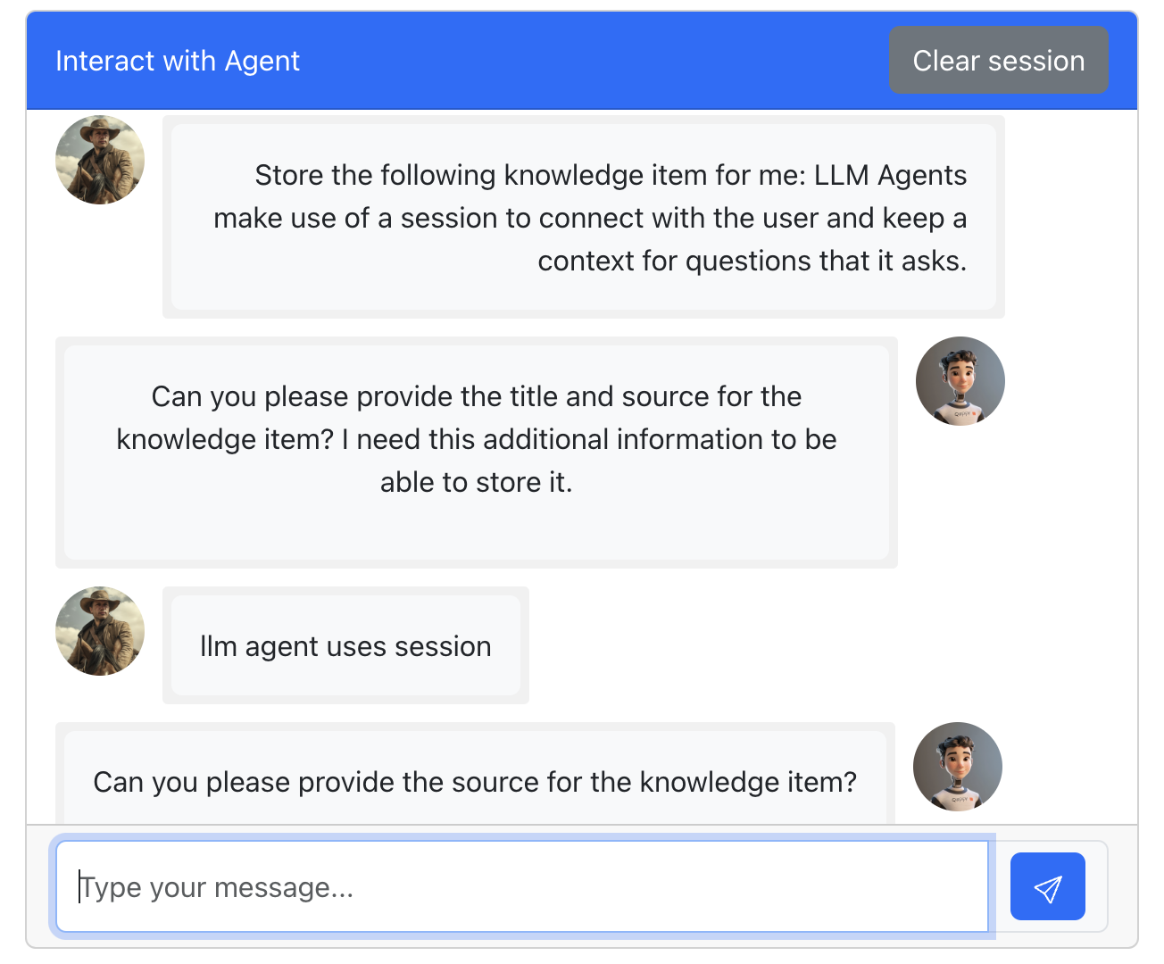 The session capture is for me to interact with an agent.