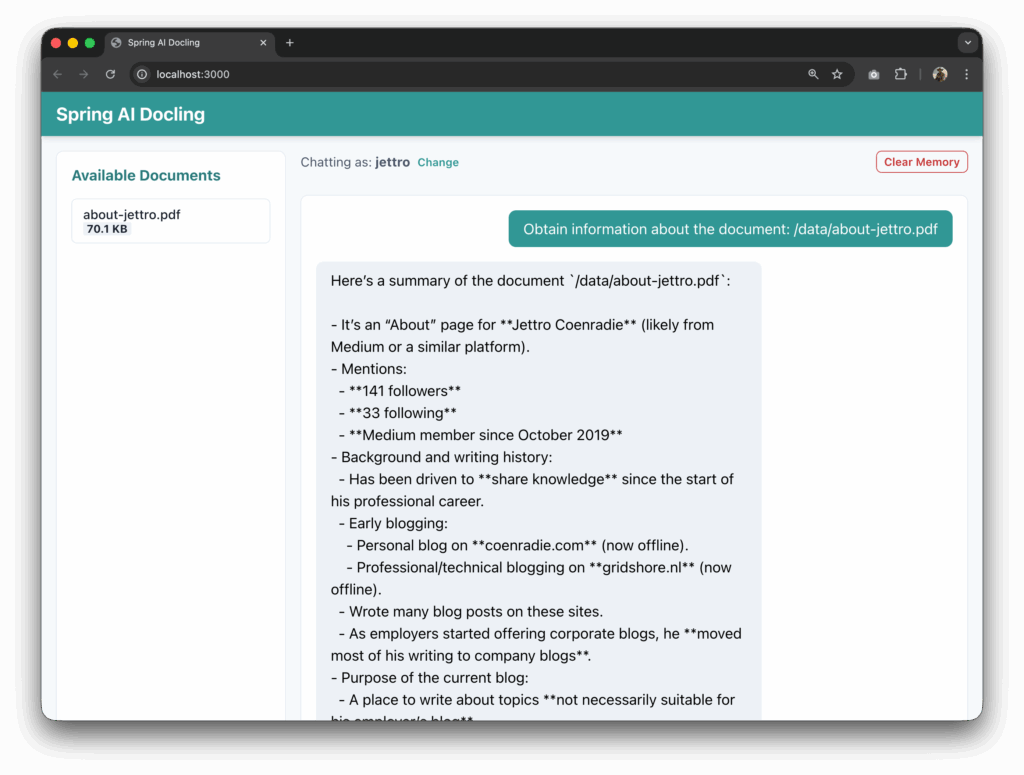The document is parsed, and a summary is presented.